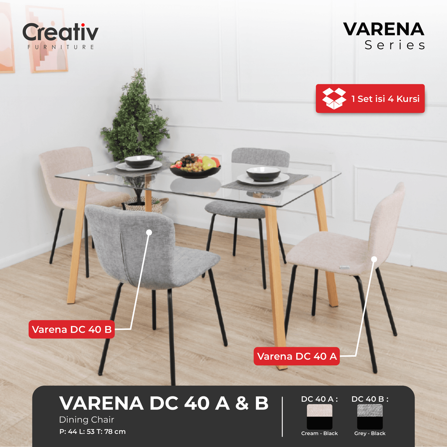 Varena DC 40 A & B_Dining Set_Meja Makan_Kursi Makan_Set Meja dan Kursi Makan_Kursi Dapur_Ruang Dapur