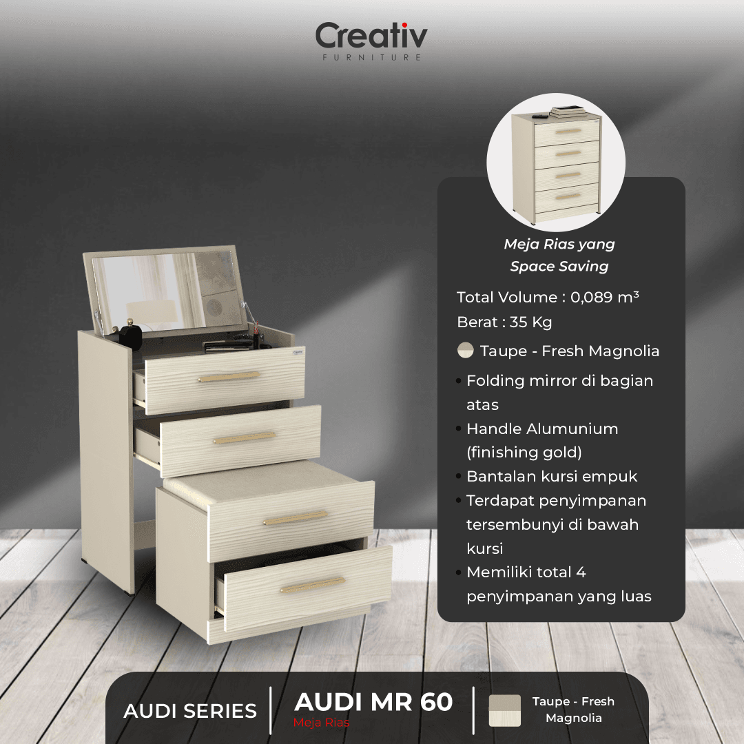 Creativ Furniture_Audi MR 60_Meja Rias_Ruang Tidur_Meja Dandan_Meja Make Up_Konten USP Creativ Furniture_Audi MR 60_Meja Rias_Ruang Tidur_Meja Dandan_Meja Make Up_Konten USP